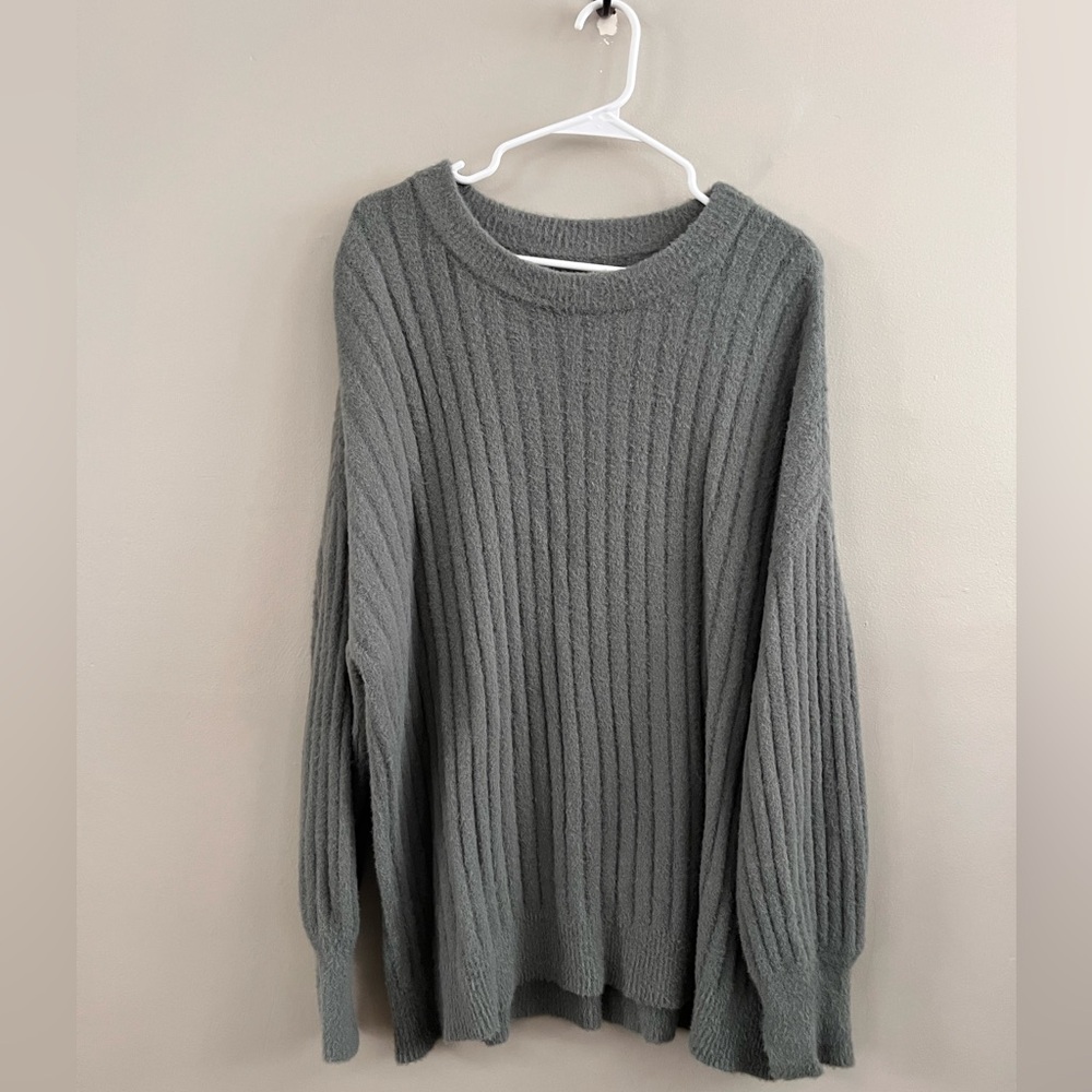 Aerie‎ Super Soft Oversized Cozy Sweater Dusty Sage Green Size M Ribbed Knit